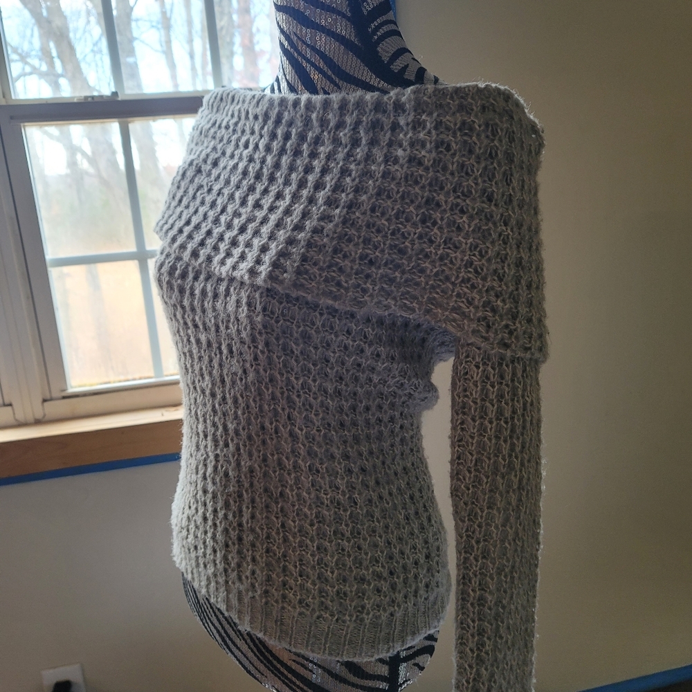 BKE, Small gray off the shoulder,  long sleeve sweater